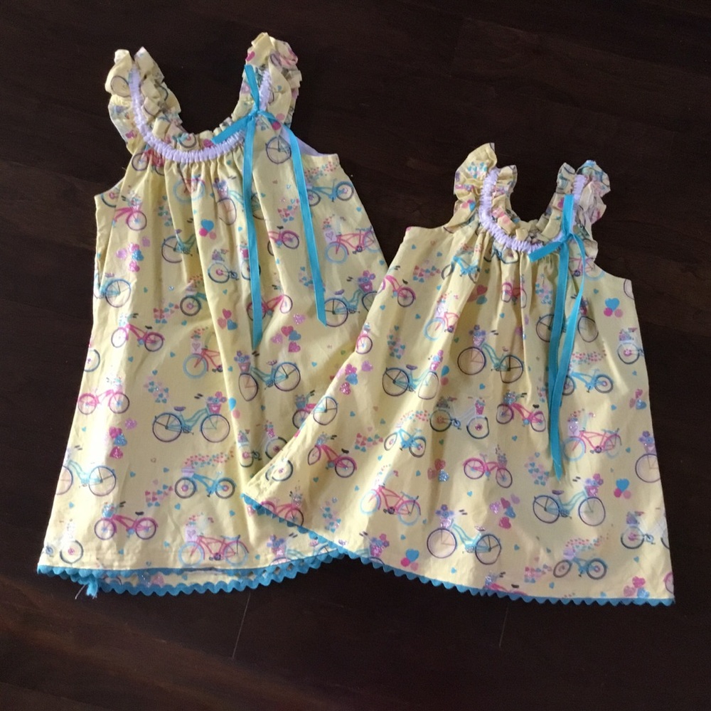 HANDMADE cotton yellow Bicycle print dress 18 mo